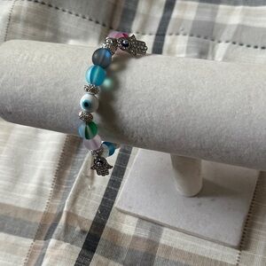 Chic Multicolor Beaded Bracelet with Silver Charms